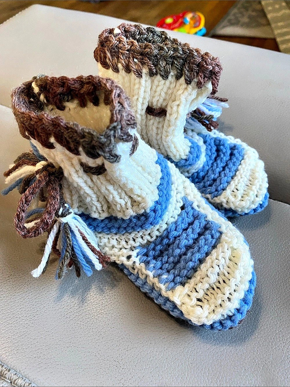 Kids Striped Knit Slippers in Blue & Brown